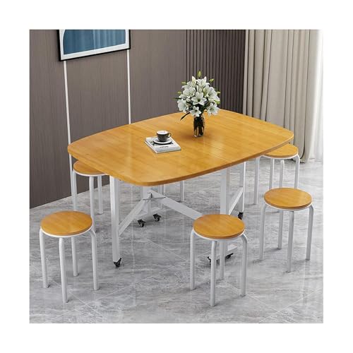 Mesa de comedor plegable expandible con 6 sillas, ahorra espacio y mesa de madera portátil con ruedas giratorias para cocina