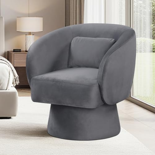 Sillón giratorio tapizado en peluche Gris miniatura 2