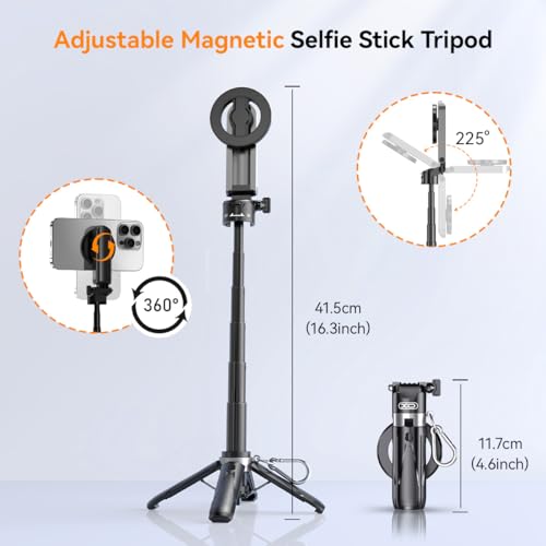 Magnetic Small Selfie Stick for iPhone,4 in 1 Multifunctional Portable Selfie Sticks Retractable Cell Phone Travel Tripod with Remote Control, Mini Phone Tripod for iPhone 17/16/15/14/13/12 Series by XO Simple is Beauty - Used condition - Image 3