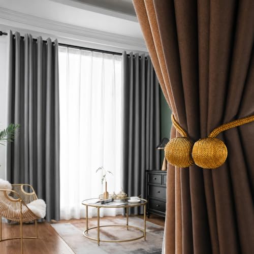 Image of Home Cloud Magnetic Curtain Tiebacks Curtain Drape Holdbacks Clips Rope Holder Buckles for Home Bedroom Office (1 Pair 2pcs) (L Brown)