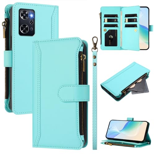 Rfvzubemok Compatible with Realme Q5 Pro / GT2,Compatible with Realme GT Neo2 / Neo 3T Cover,Flip Kickstand Double Card Slots Zipper Wallet Case Green2