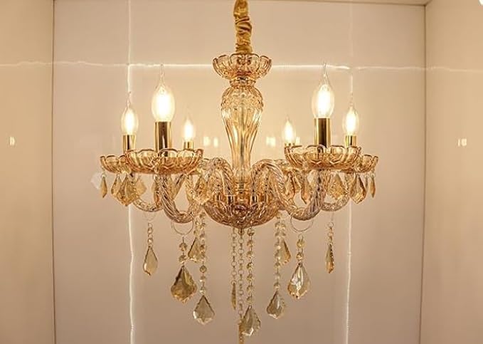 Image of Luxury Modern K9 Crystal Chandelier Lighting Fixture | Italian Style 6-Light Crystal Chandelier Ceiling Light for Living Room, (Antique Gold)