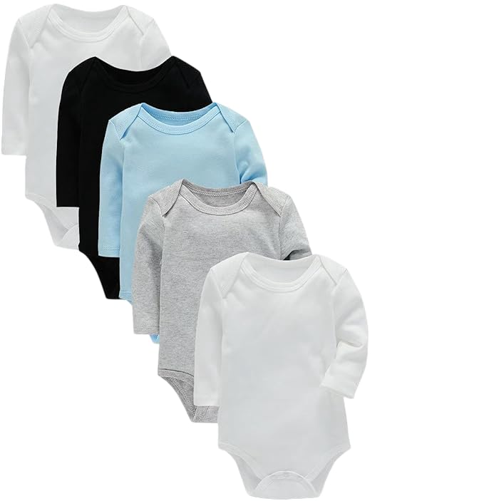 Vous & Moi Organic Comfort | 5-Pack Unisex Baby Long Sleeve Bodysuits for Girls & Boys
