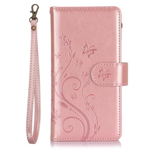 Étui cuir iPhone 15 Pro rose multi-cartes à rabat antichoc