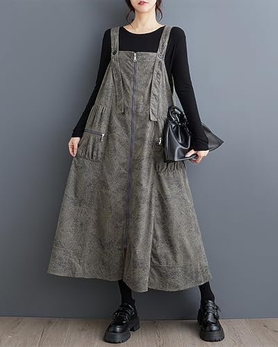 Image of ellazhu Women's Dress Coat Strap Shoulder Zipper Two Side Pockets Flowy Hem Solid Color Loose Oversize GZ279