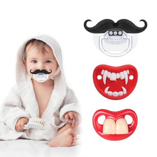 Funny Baby Pacifiers Mustache Pacifiers for Babies 0-18 Months Baby Teeth and Vampire Pacifier Funny Pacifiers for Boys and Girls BPA Free
