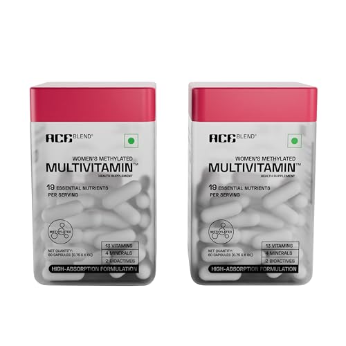 Image of Ace Blend Multivitamin Capsules for Women | Pack of 120 | With Iron & Methylated Multivitamin | 19 Essential Nutrients with Quatrefolic, MenaQ7 K2 & Vitashine D3 | Supports Hormonal Balance & Immunity