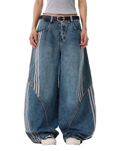 Baggy Jeans for Women Men Y2K Striped Design Wide Leg Grunge Denim Pants Casual Fashion Hip Hop Harajuku Streetwear