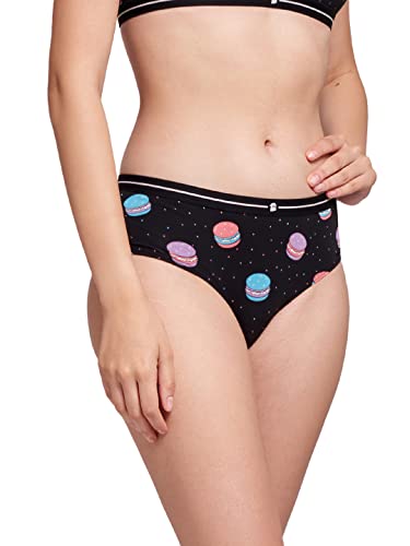 Image of The Souled Store Women Macaroons Pattern Black Printed Hipster Underwear