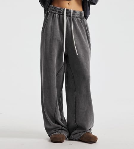 Image of Colorful world Mens Sweatpants Acid Washed Elastic Waist Drawstring Sweat Pants Cotton Baggy Streetwear Pant with Pockets