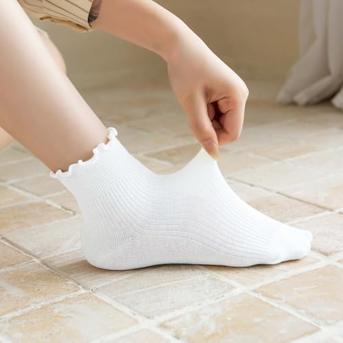 Womens Socks Cute Ruffle Ankle Socks Casual Breathable Cool Knit Cotton Lettuce Crew Frilly Sock 6 Pack3