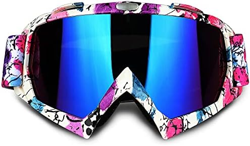 ADCGank Pink ATV Goggles Motorcycle Motocross Dirt Bike MX Off Road Over Glasses Tear Off Ski Goggles for Woman Girls Purple