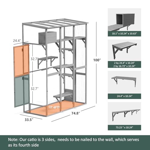 TIMHAKA Cat Catio - Extra Large Window Catio Enclosure for Indoor/Outdoor Cats with Multi-Level Platforms, Weatherproof Roof - Spacious Cat Cage Playhouse for Multiple Pets (74.8"x33.5"x100")