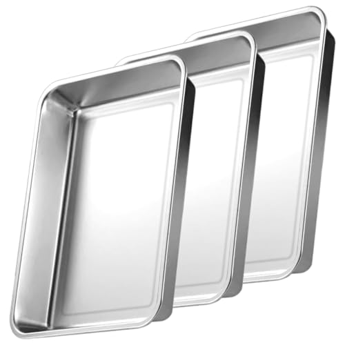 GBACHOOSE 3 Stück Backblech, Backofenblech, Edelstahl Ofenblech, Pizzablech Eckig, Auflaufform Groß 40 x 30 x 4,8 cm für Backen, Braten, Servieren, Spülmaschinenfest