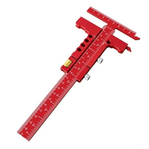 Regla de medición de carpintero de 229 x 90 mm en forma de T para carpintería, calibre de marcado con construcción de aleación de aluminio para significado (con afinación roja)