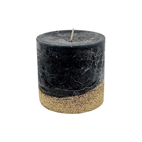 Knüllermarkt 34362 I Stumpenkerze schwarz gold glitzer Kerzen Dekoration deko gemütlich Flair Gestecke Gesteck Advent Adventskranz Weihnachten Weihnachtszeit Geburtstage Hochzeit Tischdeko Fensterbank Cover