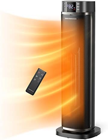 TaoTronics Space 1500W PTC Fast Heating Ceramic Portable Oscillating Electric Heater with Remote & Thermostat 12H Timer LED Display Overheating & Tip-Over Protection for Indoor Use, Large, Black