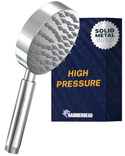 HammerHead Showers® Solid Metal Hand Held Shower Head - CHROME - 2.5 GPM High Pressure Shower Heads 4 Inch Spray Wand | Made from 304 Stainless Steel with Silicone Nozzles