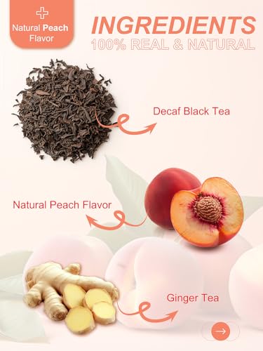Image of TeeLux Decaf Peach Ginger Black Tea, Decaffeinated Black Tea Flavored with Spicy Ginger & Peach Flavor, Smooth & Full-Bodied, 100 Count