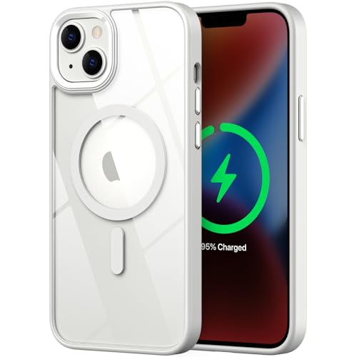 Coque MagSafe iPhone 14 transparente avec cadre antichoc blanc