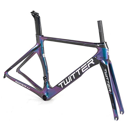 QHIYRZE Discoloration Carbon Road Bikes Frame with Fork C Brake Racing Frame EPS BB86 Bicycles Frame 46/48/50/52/54cm Quick Release Frame F100/R130mm, for 700C Wheel (Color : Black, Size : 54CM)