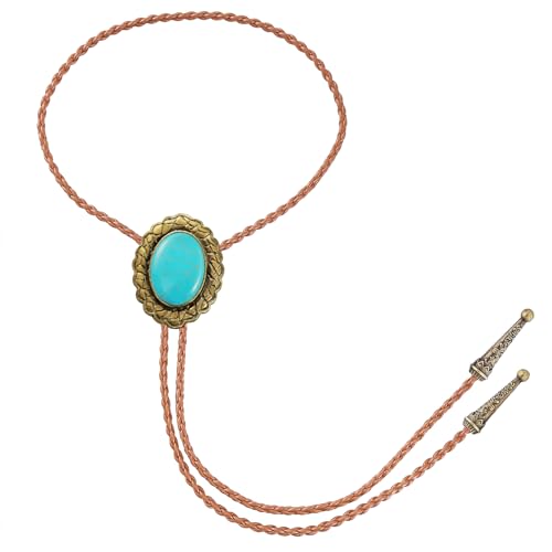 Image of Jeilwiy Bolo Tie for Men Real Stone Westwern Cowboy Ties Silver Bolos Women Leather Necktie Gift for Birthday Christmas