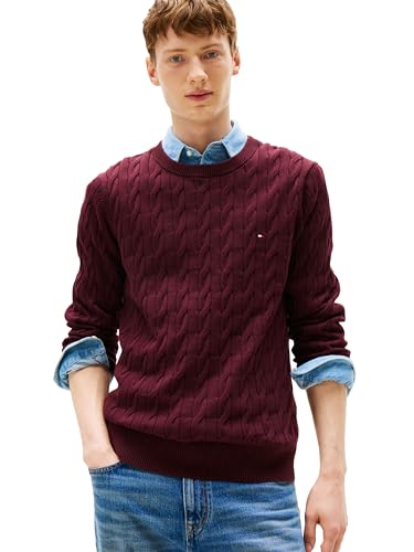 Image of Tommy Hilfiger Men's Cable Knit Crewneck Sweater Lightweight Pullover