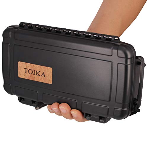 Toika Durable Travel Cigar Humidor Case With Cutter And Lighter Gift Set - Waterproof, Airtight ,Rugged, Crushproof -Holds Up To 5 Cigars (Black) #TOP1