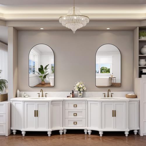 Image of FORBATH Large Arched Wall Mirror 40x24 Inch, Black Arch Bathroom Mirror with Aluminum Frame, Arched Mirror for Dresser, Fireplace,Entryway,Home Decor,Hanging or Leaning Against Wall