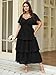 SCOMCHIC Women's Plus Size Formal Wedding Guest Evening Party Dress Short Sleeve Pleated Tiered Chiffon Bridesmaid Dresses Black