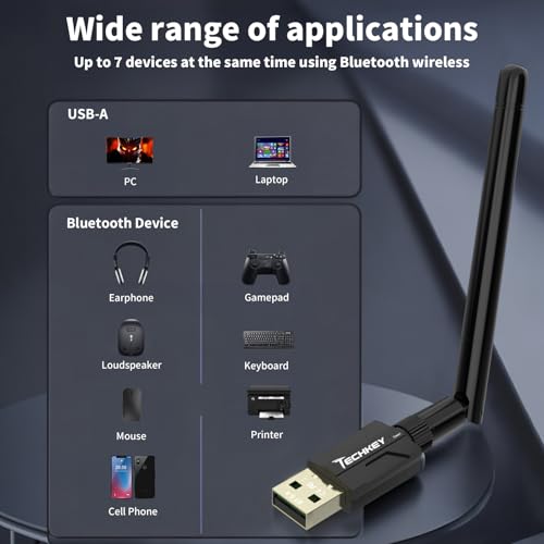 Image of USB Bluetooth 5.4 Adapter for Desktop PC: Long Range 500FT Wireless Dongle with 5dBi Antenna Plug & Play for Laptop Windows 11 /10 /8.1, Pair BT Headphones /Headset /Speaker /Mouse /Keyboard /Printer