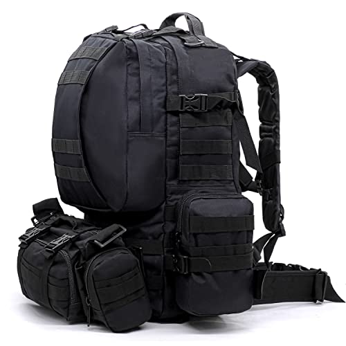 Alephnull 55L Tactical Rucksack Hiking Backpack Detachable Molle Bag (Schwarz) Cover
