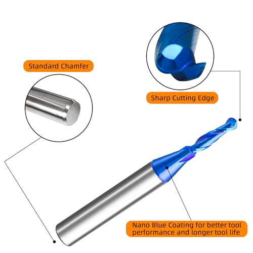Image of CNC Spiral Router Bits (5, Ball Nose - 1 /8 inch Dia - 2 inch OAL)