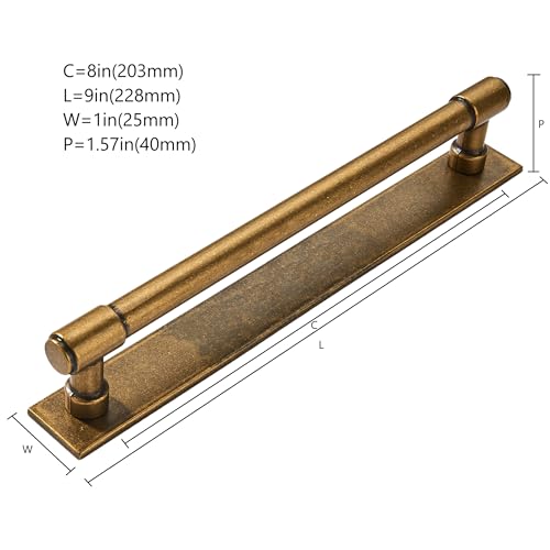khtumeware 5 Pack 8 Inch(203 mm) Center to Center Antique Brass Cabinet Pull Backplate with Base Plate Zinc Solid Vintage Kitchen Cabinet Handles Drawer Pulls Cabinet Hardware by khtumeware - Used condition - Image 2