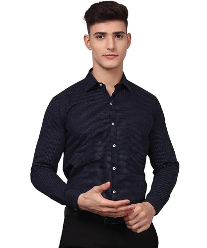 Image of TryBuy Premium Pure Cotton Dot Printed Casual /Formal Navy Blue Shirt for Men