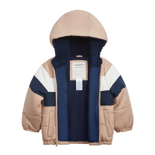 Carter's Boys' Adventure Winter Jacket - Puffer Coat with Fleece-Lined Hood, Khaki, 5/63