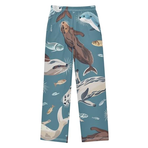ZZXXB Otter and Fishes Boys Long Pants Soft Trousers Elastic Waist Kids Lounge Bottoms with Pockets S-XL