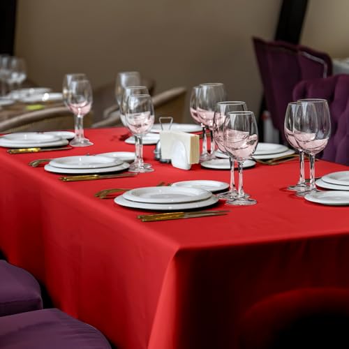 Image of Plastic Table Cloth, 410 Ft X 54 in Disposable Tablecloth Red Tablecloth Premium PEVA Plastic Table Cloth Disposable with Any Cut Sliding Cutters for Picnics, Parties, Birthdays, Festivals