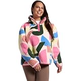 OHS Half Zip Women's Jacket, Teddy Fleece Jacket Women Geometric Print Top Sweatshirt Pullover Ultra Soft Cosy Womens Fleece Casual Long Sleeve Sweater for Travel Hiking, Multi - S/M