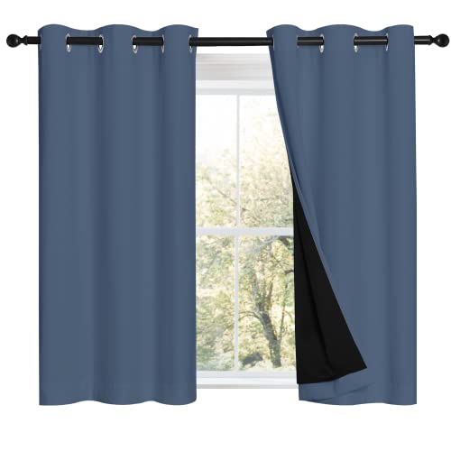 Image of NICETOWN Stone Blue 100% Blackout Curtains with Black Liners, Thermal Insulated Full Blackout 2-Layer Drapes, Energy Efficiency Window Draperies for Boy's Room (2 Panels, 42-inch W by 45-inch L)
