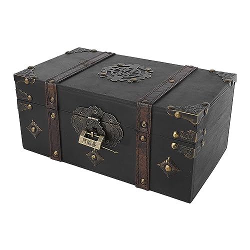 Jwthee Vintage Wooden Jewelry Box, Black, Retro Storage Box, Adjustable Latch with Key Lock, 10.62