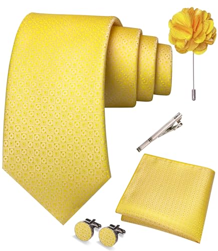 Image of JEMYGINS Mens Tie and Pocket Square,Lapel Pin,Cufflinks,Tie Clip Sets with Gift Box 5PCS