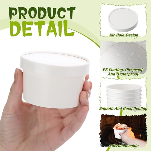 Image of Fulmoon 5 oz 100 Pack Paper Containers with Lids Soup Bowl Cup, White