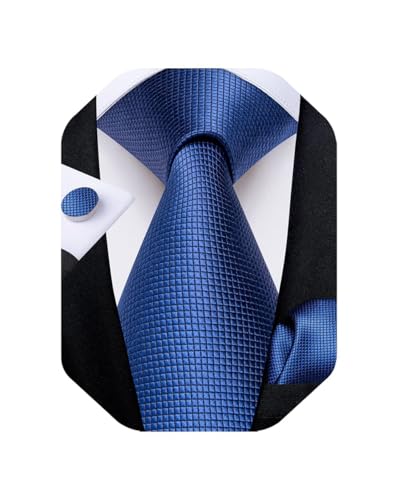 Image of DiBanGu Mens Solid Color Tie and Pocket Square Set Woven Silk Plain Necktie & Handkerchief for Men Wedding Party Formal