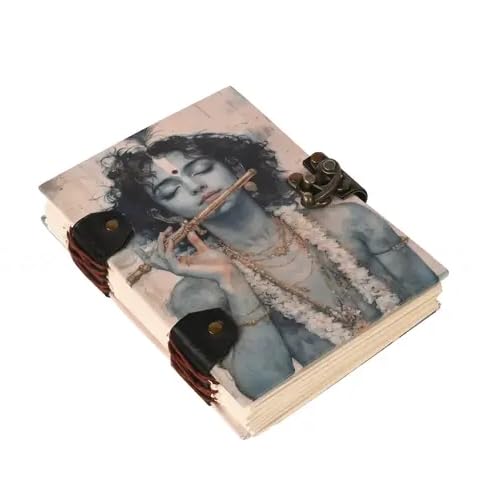 Image of Krishna Ji Printed Diary With Lock Clasp for Travllers, Mythologist, Artist, Skechers | 7 X 5 inch | Notebook Daily (200 Plain White Pages)