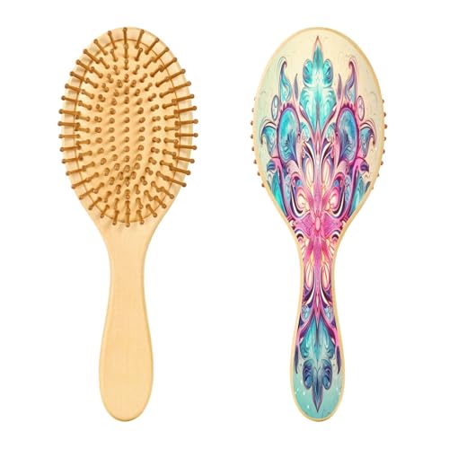 SKYSHU Mandala Cepillo para el pelo de madera natural con cómodo cepillo de pelo de madera, desenredado y peinado ovalado para mujeres, hombres y niños, todo tipo de cabello (cabello seco húmedo y