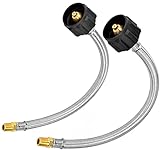 Flame King FK-SSPT-12INX2 1/4' Male NPT Adapter (Not Flare), Stainless Steel Braided Propane Pigtail Hose 2-Pack for RV Regulators, Steel/Black/Brass