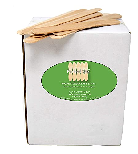 Perfect Stix Wooden Poplar Wood Craft Sticks. Jumbo Size, 6 X 3/4, Wood, Natural Poplar Wood, 500Ct. Multipurpose Craft, Popsicles, Waxing, Arts And Crafts. #TOP3
