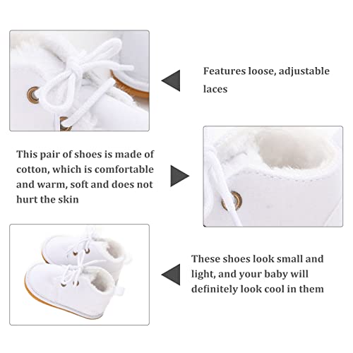 Neband Baby Warm Boots Infant Toddler Fleece Booties Lace Up Suede Winter Velvet Shoes With Non Slip Sole For Baby 6-12 Month White #TOP5