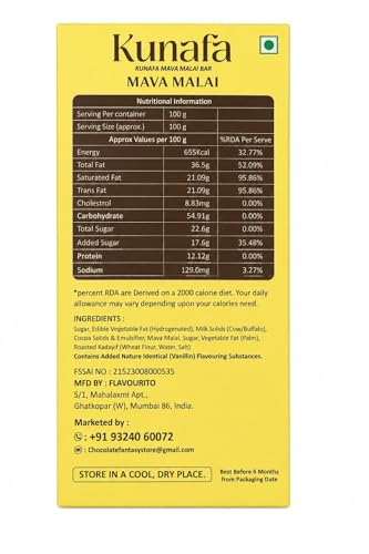 Image of Flavourito Kunafa Chocolate Bar 100g, Mava Malai Satisfying, Sharp Snap Of Smooth Milk Chocolate that Gives Way to a Creamy, Rich, and Nutty Pistachio By DECADENT FOODS